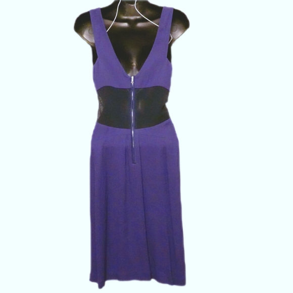 REBECCA TAYLOR Blue Dress with Black Mesh Panels, size 12 - Picture 6 of 6